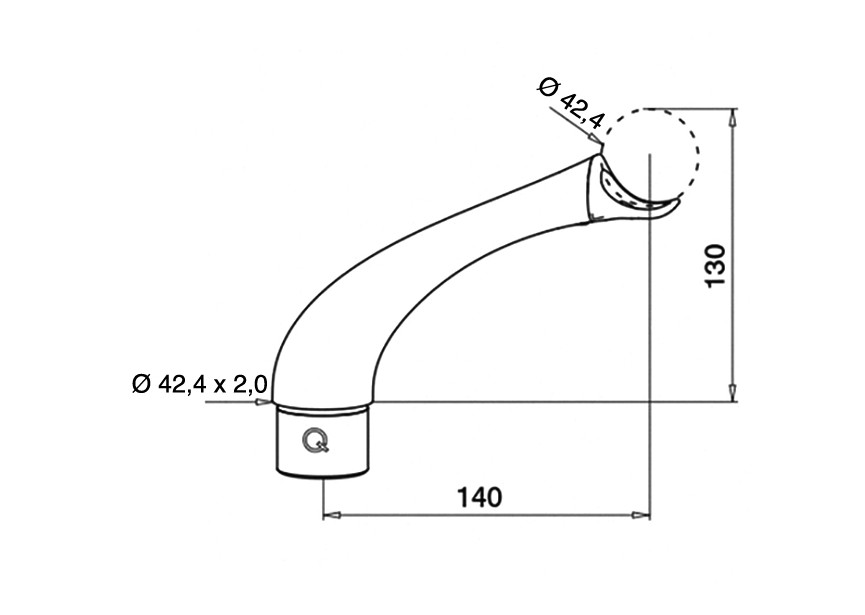 140704~~Buissteun, variabel, gebogen, Ø42,4 x 2 mm,