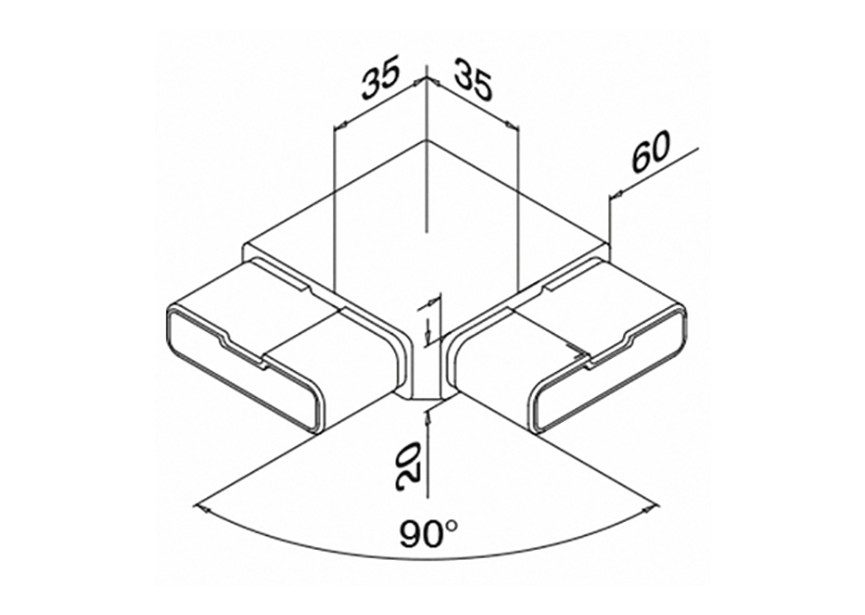 Square Line - Raccord 90° p/ tube 60x20x2 mm