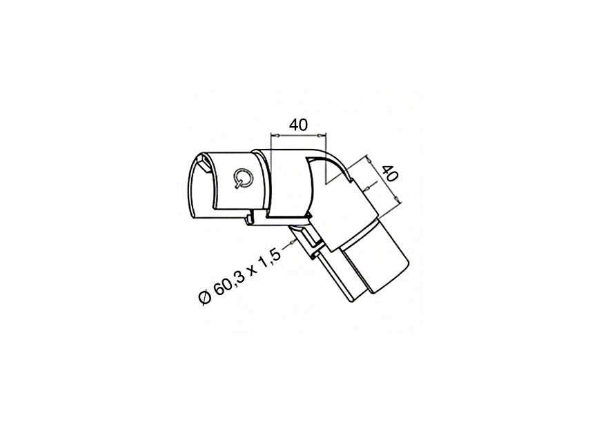 Raccord orient. de 25 à 55° ouvert. vers le bas