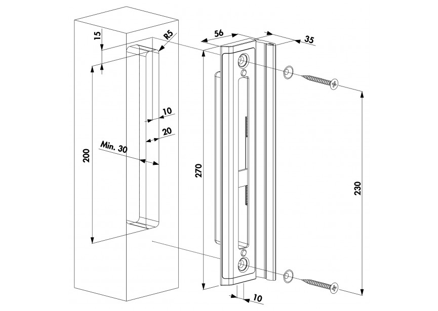 SHKW-ALUM~~P00009491 - Inox hybride slotvanger voor houten bevestiging-alu brut