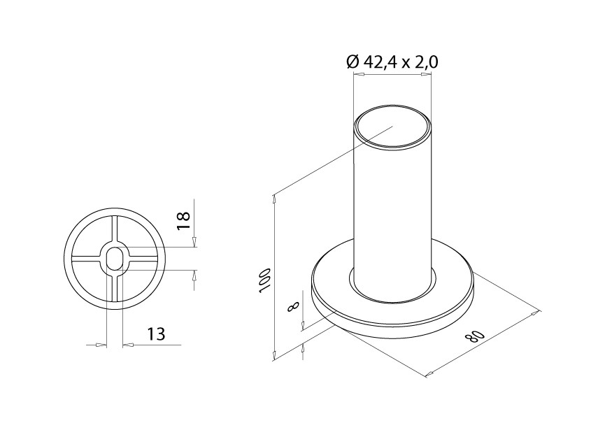 130946-242-12~~BODEMPLAAT V. LIJMVERBINDING TBV BUIS Ø42,4X2,0MM