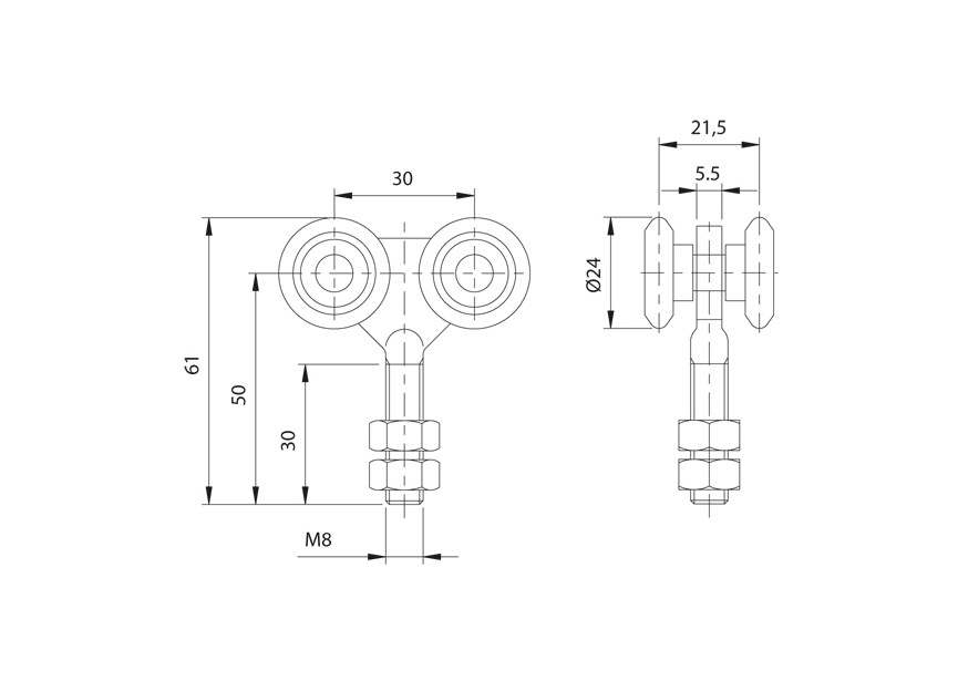 4-PICCOLO~~ROL MET 4 WIELEN  - GESTAMPT  - 24MM