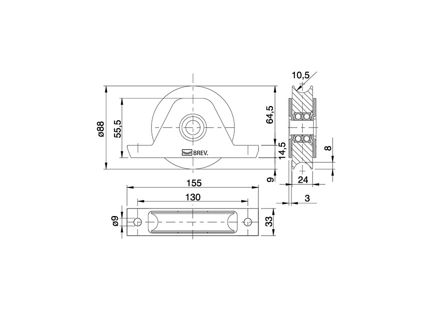 338I-90~~INBOUW WIEL 2 ROULEMENTEN, MONTAGESTEUN U-GROEF INIOX