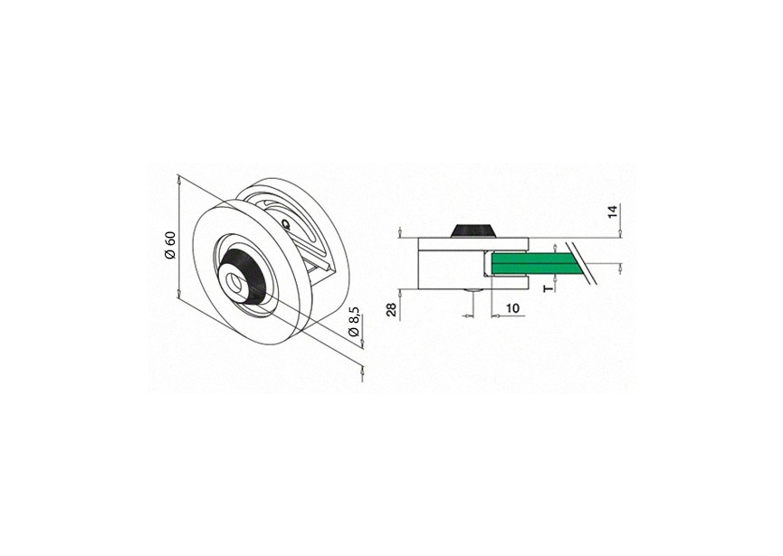 Glass clamp, MOD 44, excl. rubber inlay,zamak, stainless ste