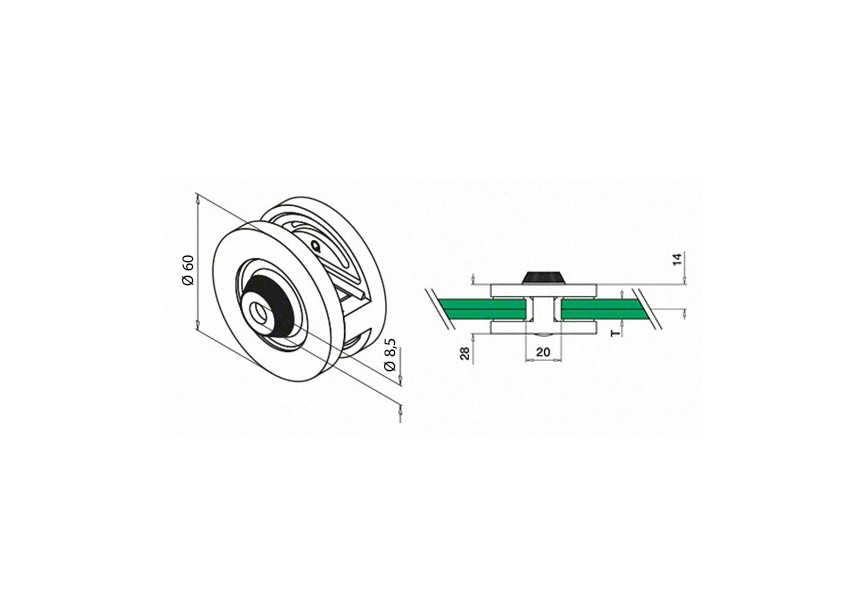 Glass clamp, MOD 46, excl. rubber inlay,zamak, stainless ste