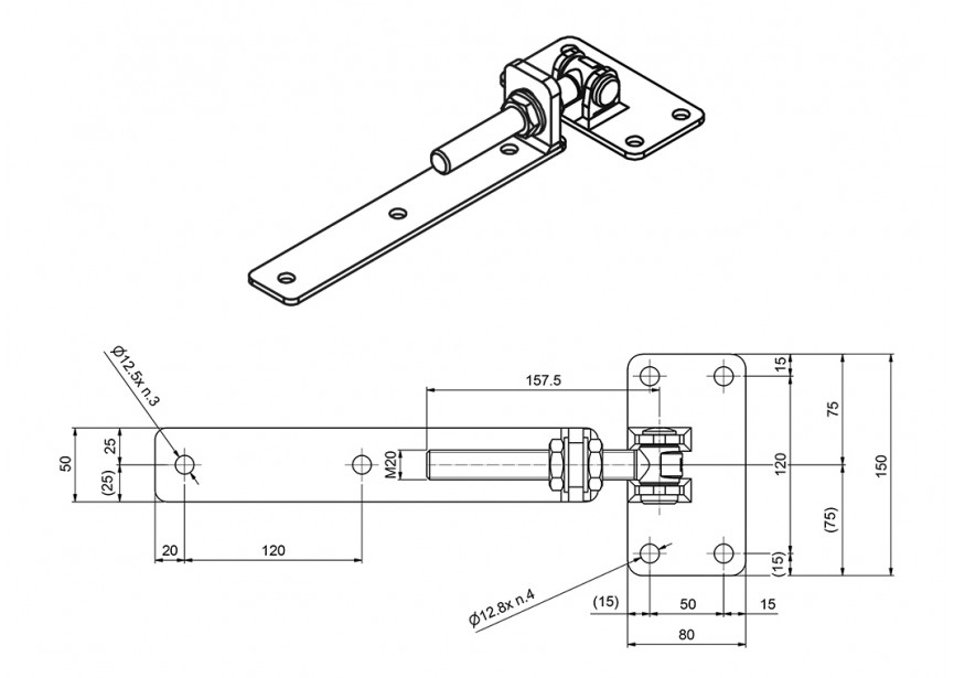 SP-130M20-A  CHARNIERE DROITE - L=300MM - RAL 9005