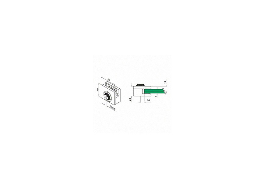 Glass clamp, MOD 51, excl. rubber inlay,stainless steel 316,