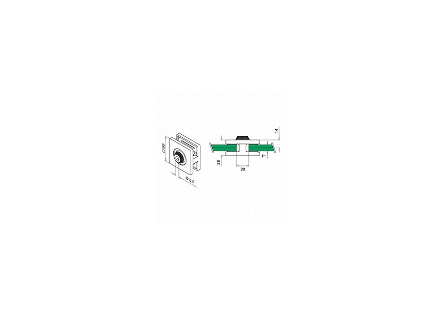 Glass clamp, MOD 52, excl. rubber inlay,stainless steel 304,