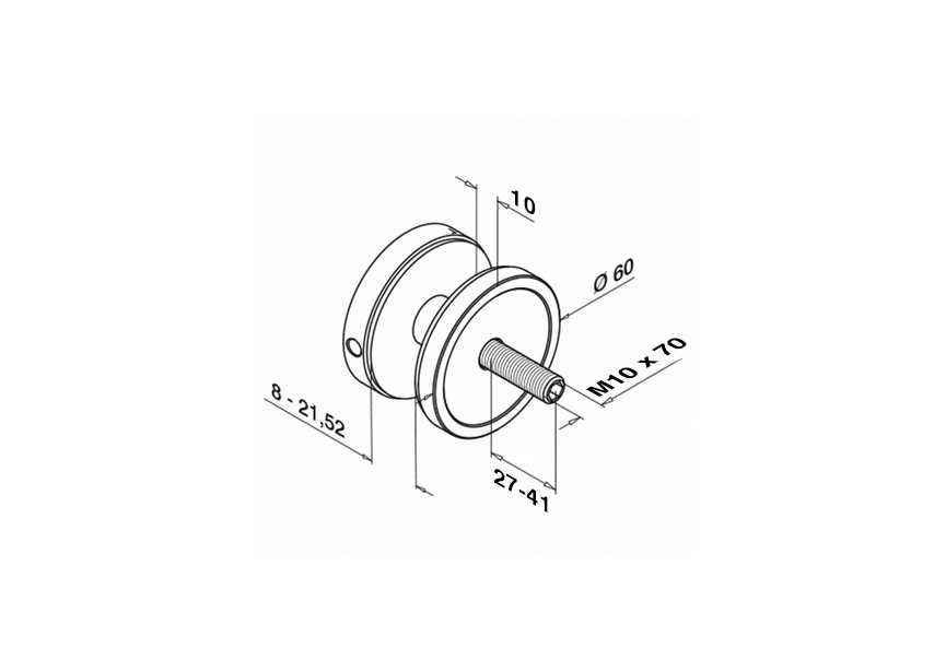 Adaptateur à verre,D60 mm,plat,plaque 10 mm,8-21,52mm