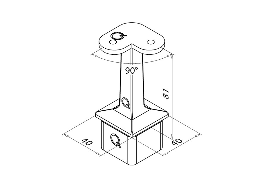 Support 90° pr main-courante plate