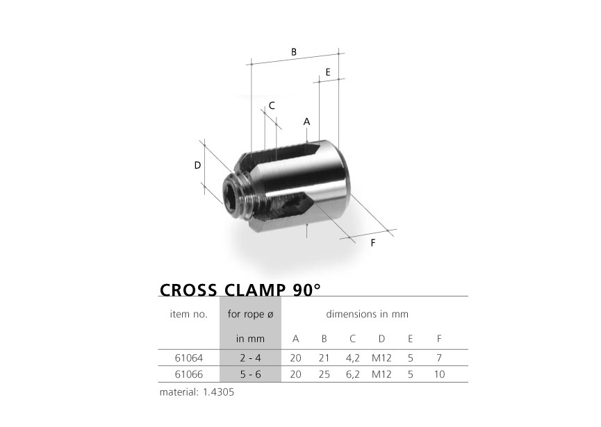 61066~~KABELHOUDER MET KRUIS 90ø - 6MM