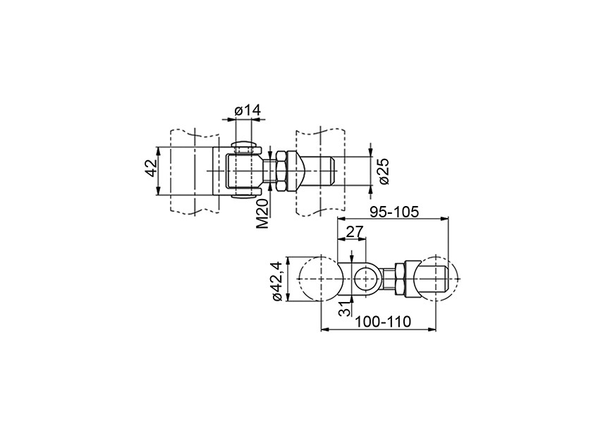 149TRA~~REGELBARE SCHARNIER IN INOX 304 VOOR RONDE BUIS 42.4MM