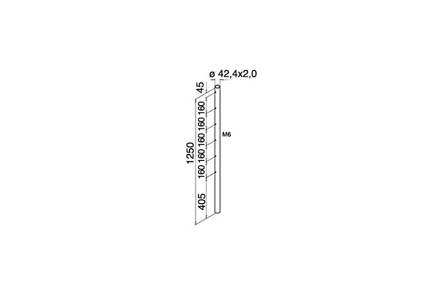 Poteau Ø42,4/2 mm, pré-percé M6 un côté,