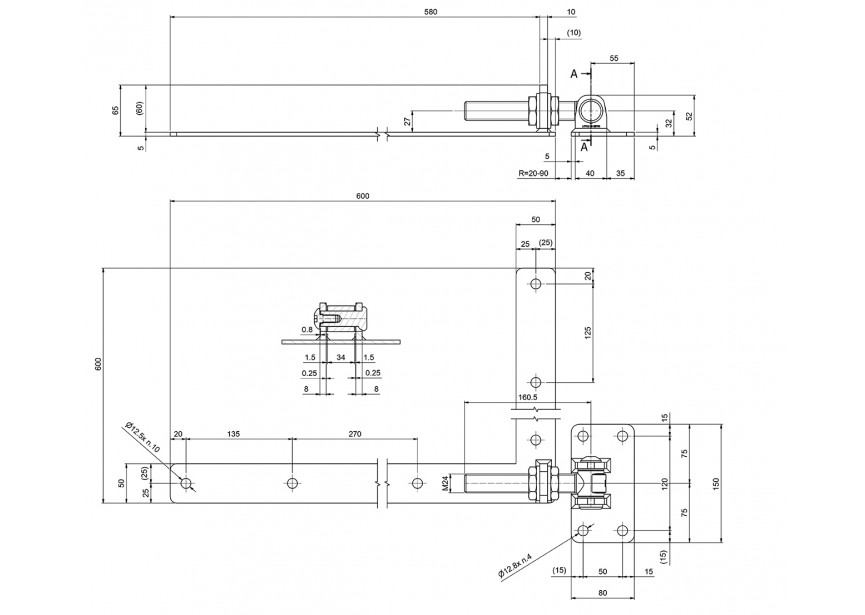 130-WH-M24DX~~SP-130M24-D  L SCHARNIER - L=600MM- RAL 9005