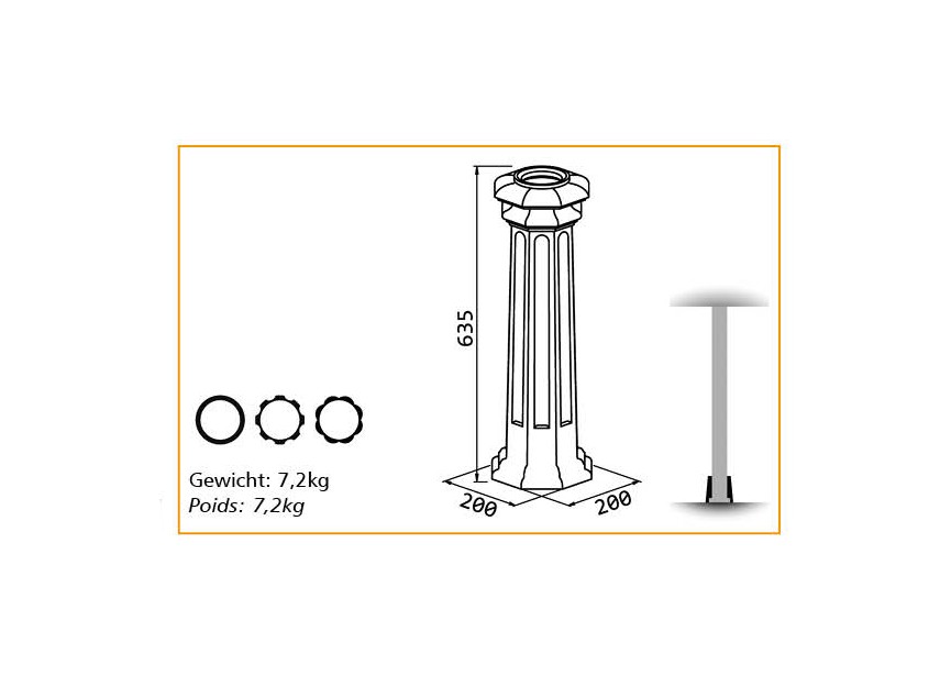 DC-80SQUAROY B~~UITEINDE VOOR KOLOM 80MM - SQUARE ROYAL B