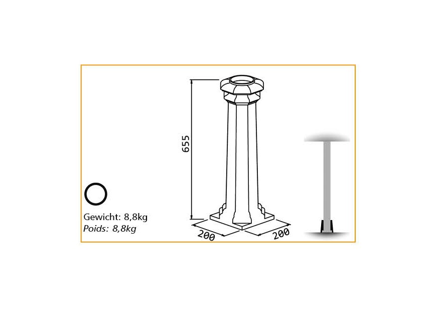 DC-100SQUA A~~UITEINDE VOOR KOLOM 100MM - SQUARE A