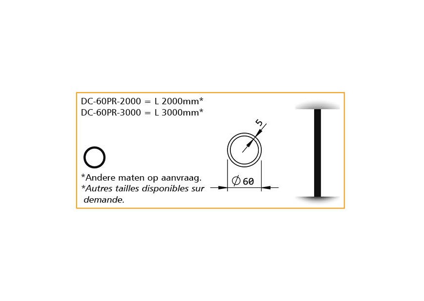 DC-60PR-3000~~RONDE PAAL VOOR KOLOM 60MM - L.3000MM