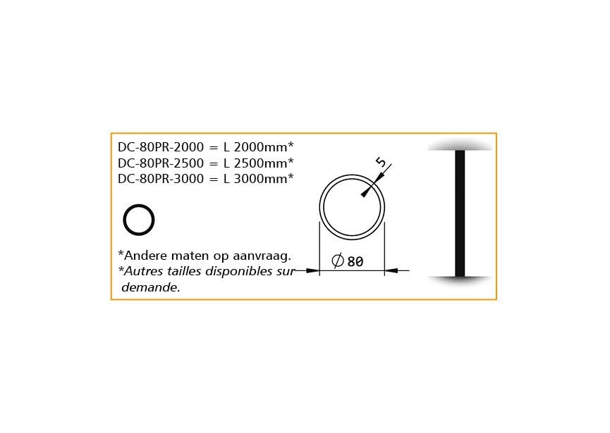 DC-80P1-2500~~RONDE PAAL VOOR KOLOM 80MM - L.2500MM