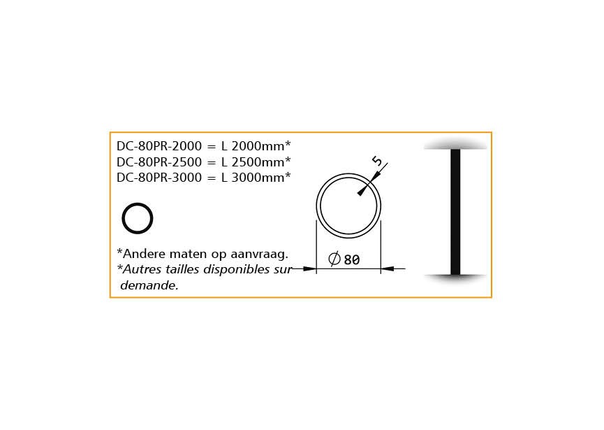 DC-80PR-2000~~RONDE PAAL VOOR KOLOM 80MM - L.2000MM