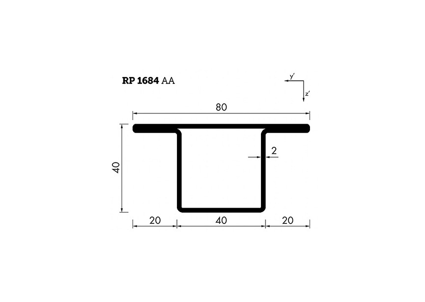 RP1684AA~~L=6000mm HOP profiel in brut staal T40x40x20x2