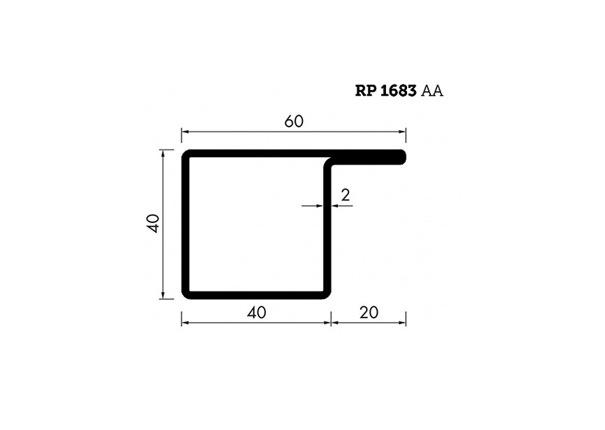 RP1683AA~~L=6000mm HOP profiel in brut staal L40x40x20x2mm