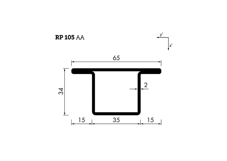 RP105AA~~L=6000mm HOP profiel in brut staal T34x35x15x2