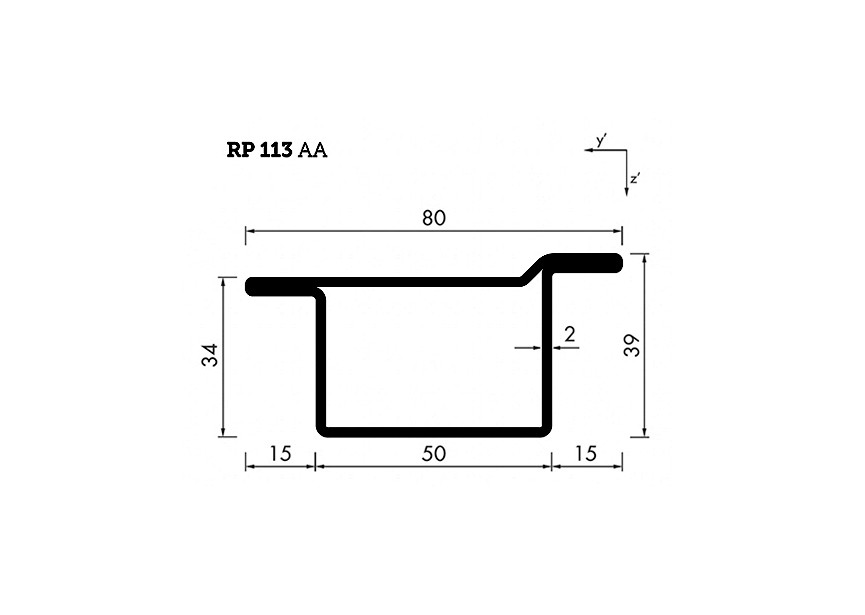 RP113AA~~L=6000mm HOP profiel in brut staal T(V)34x50x15x2