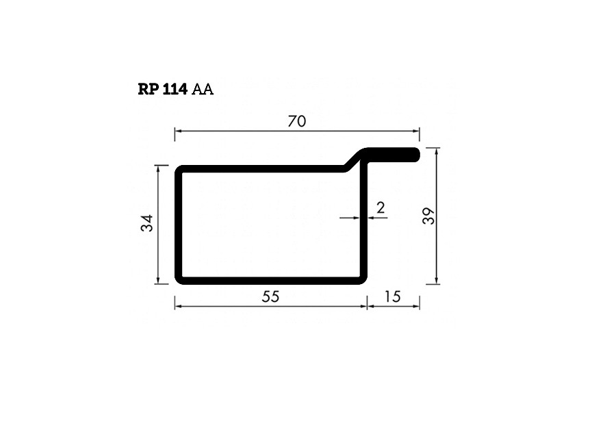 RP114AA~~L=6000mm HOP profiel in brut staal L(V)34x55x15x2