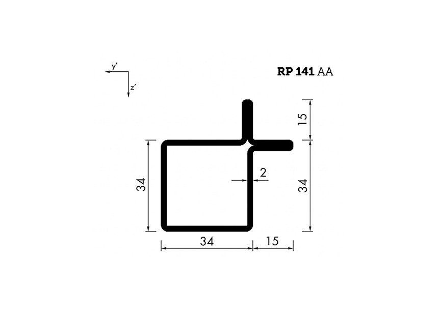 RP141AA~~L=6000mm HOP profiel in brut staal S34x34x15x2