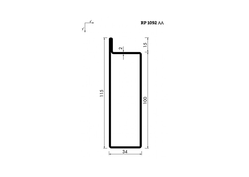 RP1092AA~~L=6000mm HOP profiel in brut staal L34x100x15x2