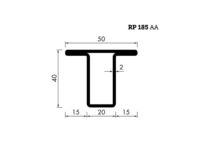 RP185AA~~L=6000mm HOP profiel in brut staal T40x20x15x2