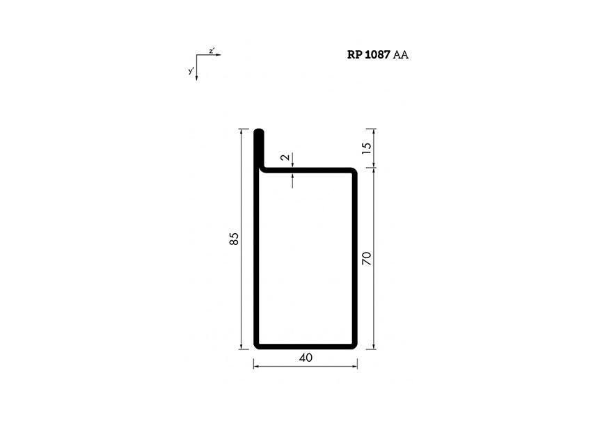 RP1087AA~~L=6000mm HOP profiel in brut staal L40x70x15x2