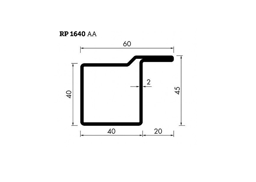 RP1640AA~~L=6000mm HOP profiel in brut staal L(V)40x40x20x2