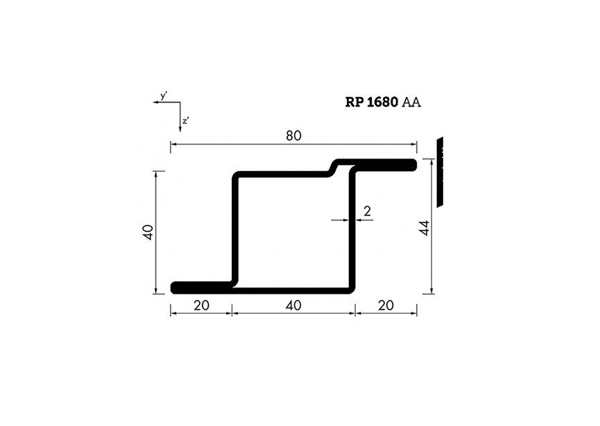 RP1680AA~~L=6000mm HOP profiel in brut staal Z(V)40x40x20x2