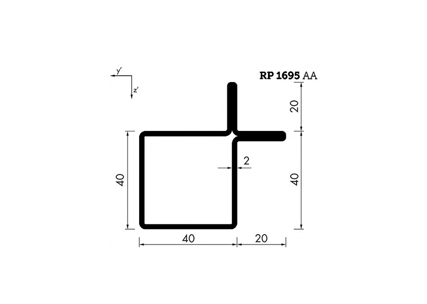 RP1695AA~~L=6000mm HOP profiel in brut staal S40x40x20x2