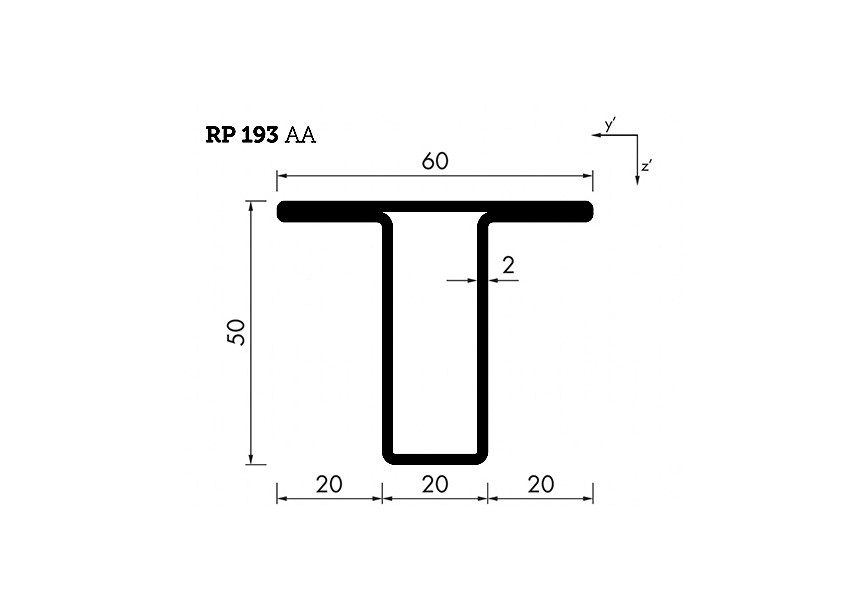 RP193AA~~L=6000mm HOP profiel in brut staal T50x20x20x2