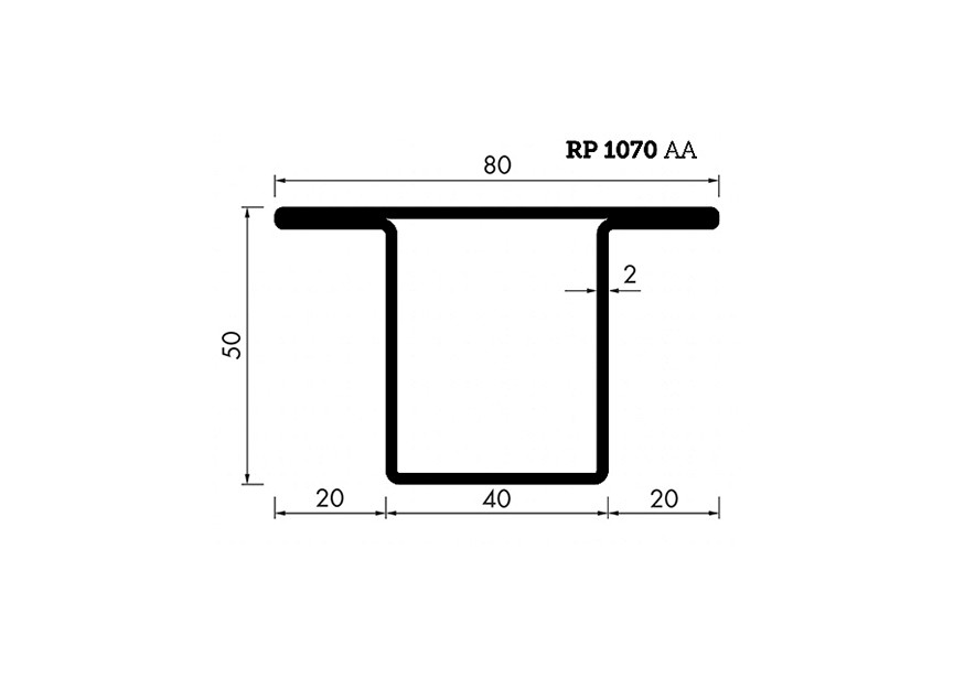 RP1070AA~~L=6000mm HOP profiel in brut staal T50x40x20x2