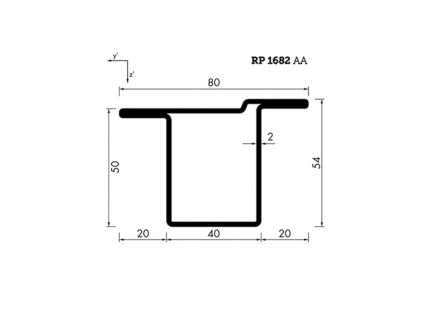 RP1682AA~~L=6000mm HOP profiel in brut staal T(V)50x40x20x2