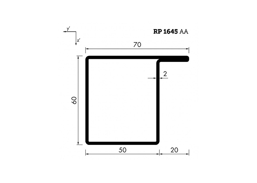 RP1645AA~~L=6000mm HOP profiel in brut staal L60x50x20x2