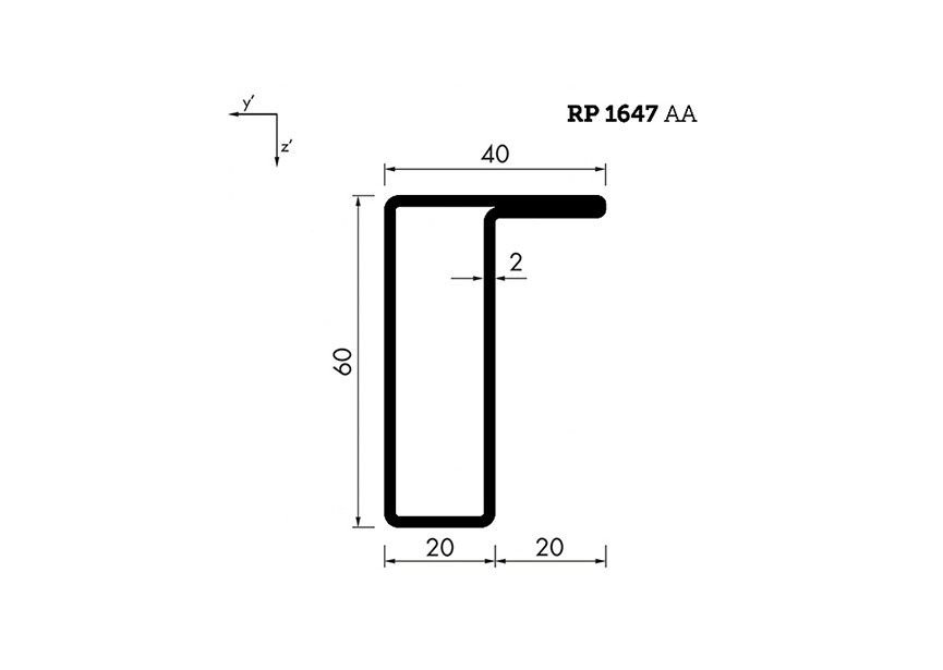 RP1647AA~~L=6000mm HOP profiel in brut staal L60x20x20x2