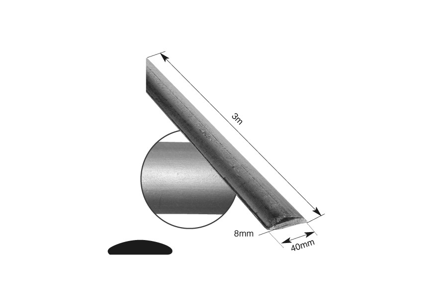 MC114-3M~~HALF-ROND 40X8 MM - 300 CM