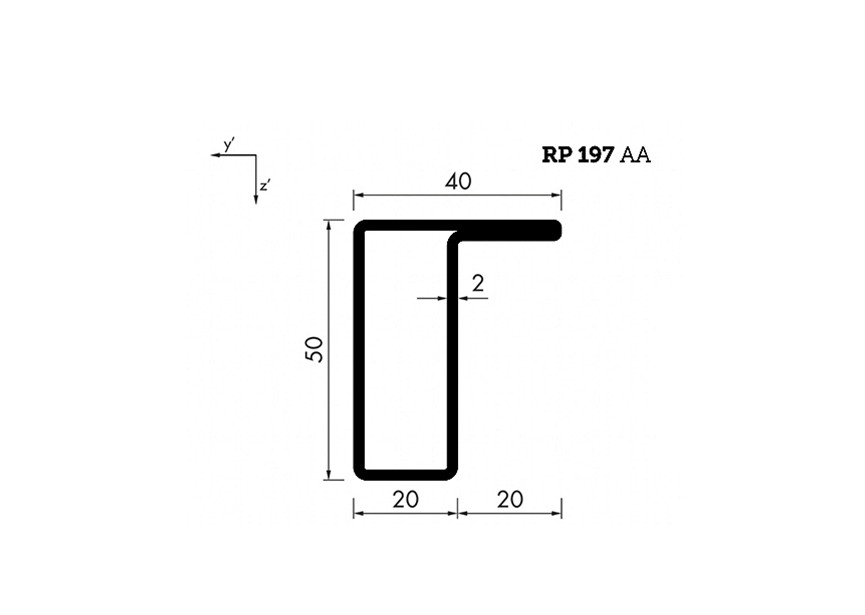 RP197AA~~L=6000mm HOP profiel in brut staal L50x20x20x2