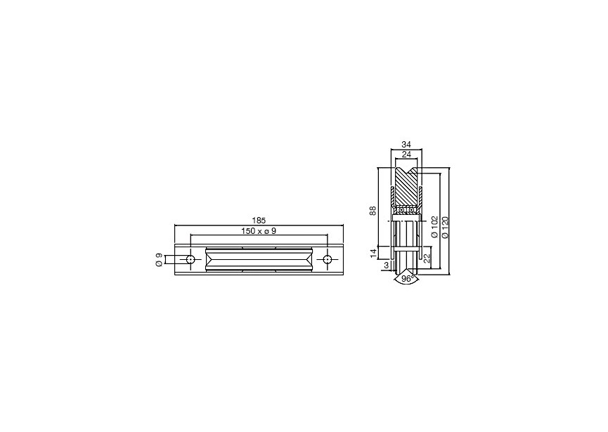 RC120-12-2V~~WIELEN VERZ.ST.2KOGELL-GESL.MONTAGE