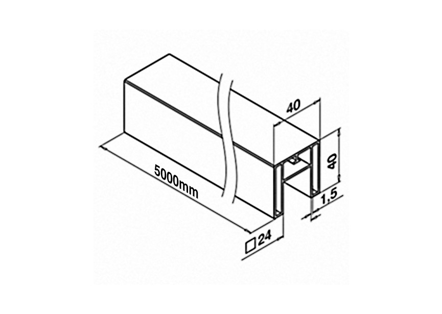 Tube à fond de gorge carré 40x40x1,5mm - L=5000 mm
