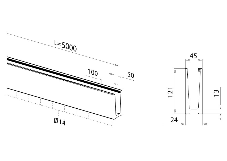 168010-050-00-18~~Easy-Glass Slim Top Mount, bodem profiel, 5m