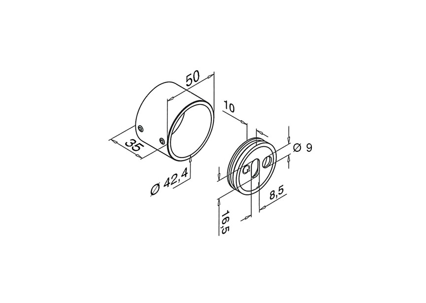 Embase murale p/ tube Ø 42,4 mm