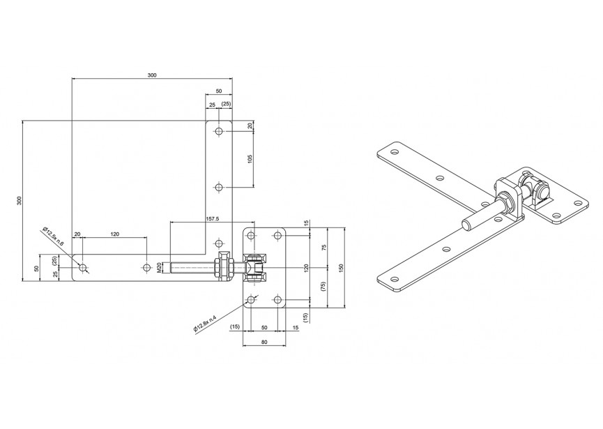 130-WH-M20DX~~SP-130M20-C  L SCHARNIER - L=300MM- RAL 9005