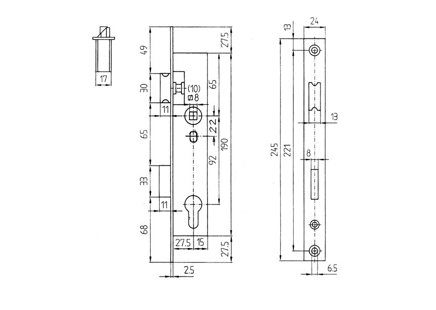 100430E~~P143 OMKEERBAAR VERZINKT INBOUWSLOT VR PROFIEL 50 TOT 80  DM 27.5mm