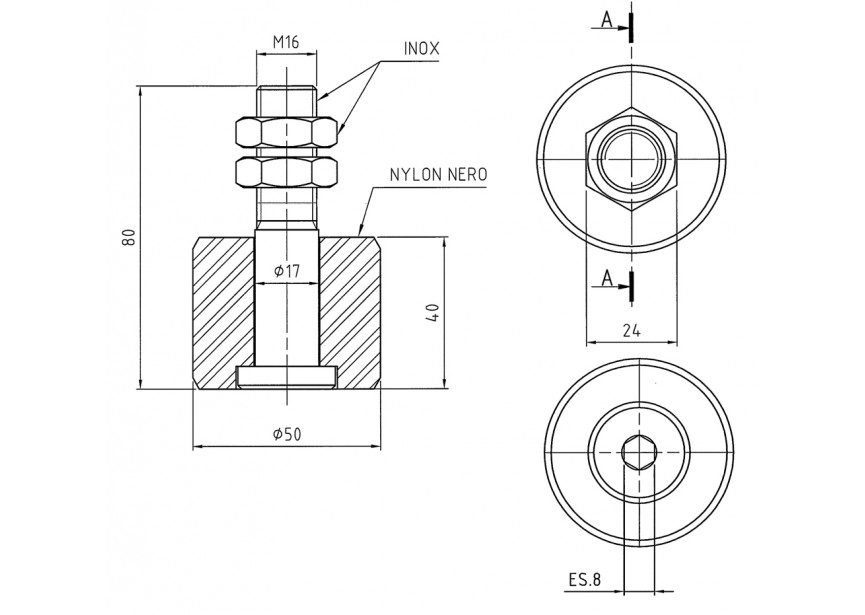 SP-230-50INOX~~GELEIDINGSROL IN ZACHT RUBBER