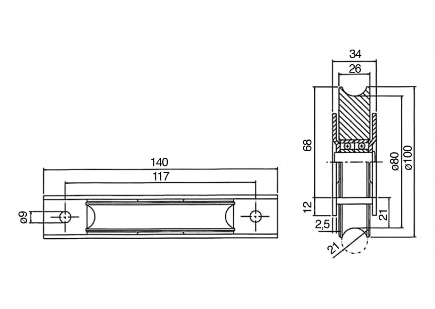 RC121-100-2U~~WIELEN VERZ.ST.2 KOGELL.GESL MONTAGE